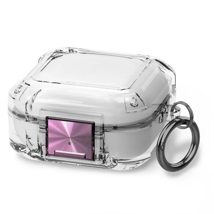 For Galaxy Buds Live / Pro / 2 / 2 Pro / FE Four Corner Air Bag Shockproof Metal Buckle Transparent Earphone Protective Case(Transparent + Purple)