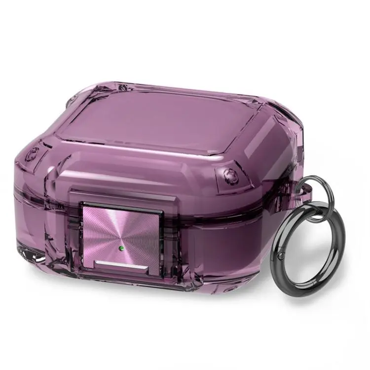 For Galaxy Buds Live / Pro / 2 / 2 Pro / FE Four Corner Air Bag Shockproof Metal Buckle Transparent Earphone Protective Case(Transparent Purple)