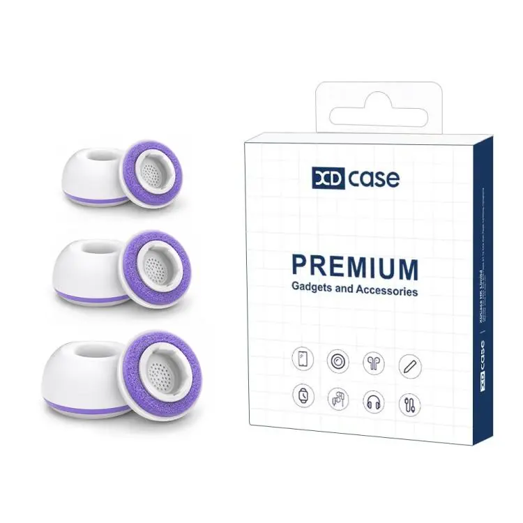 For Galaxy Buds3 Pro / Buds4 Pro XDcase 3 Pairs Replacement Silicone Sponge Ear Tips, S/M/L Size(White Purple)