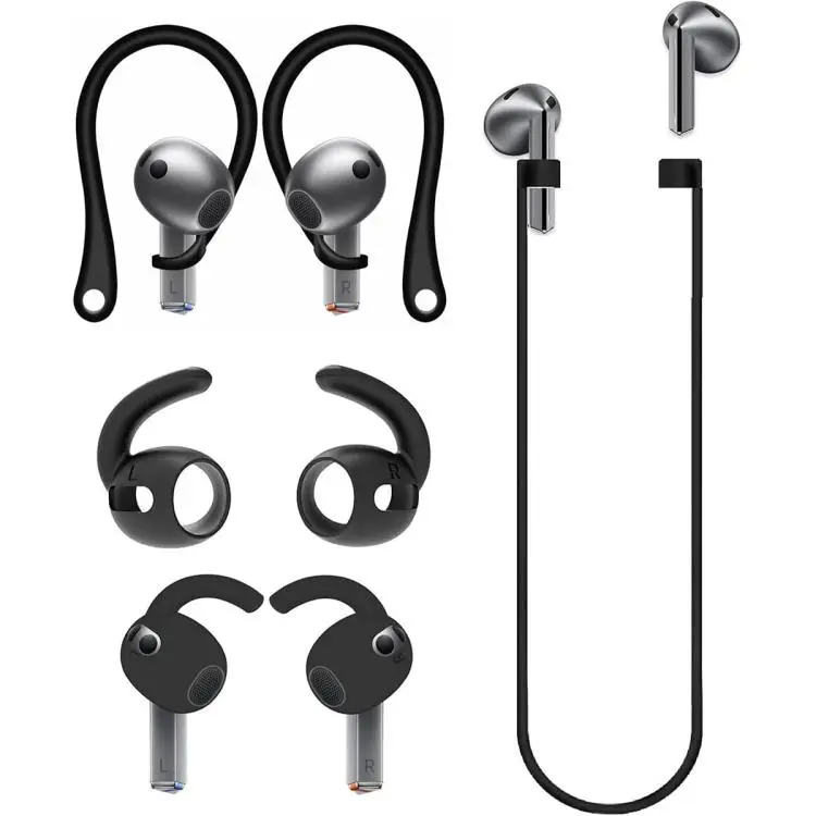 For Galaxy Buds3 Pro XDcase Silicone Sports Anti-Slip Ear Covers & Ear Hooks & Anti-Lost Strap Combo Set(Black)