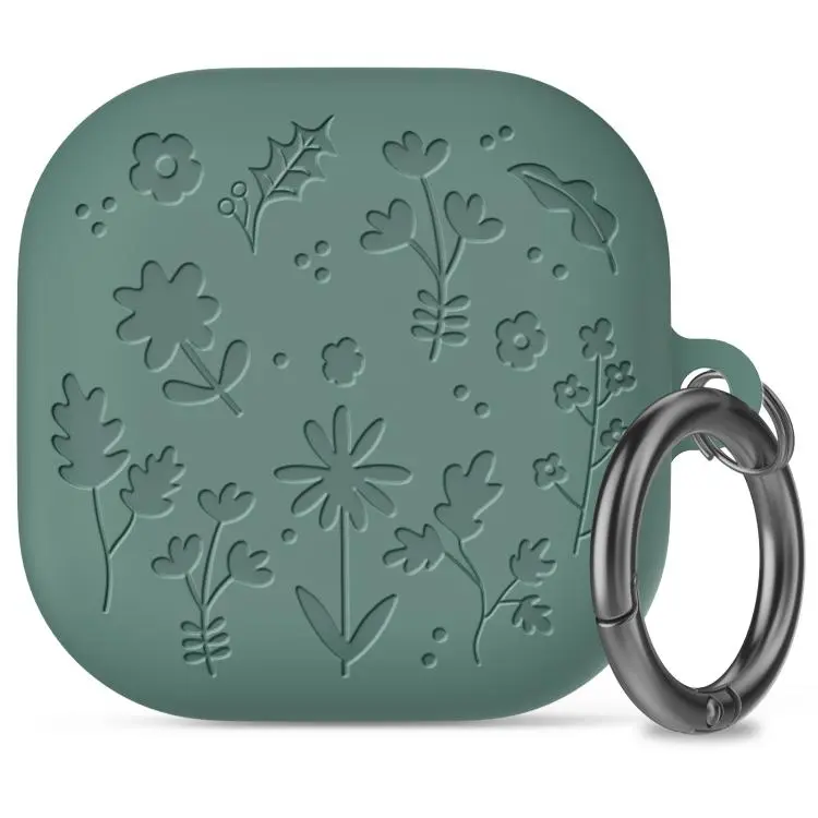 For Galaxy Buds4 / Buds4 Pro AhaStyle WG199 Plant Flower Pattern Silicone Split-Design Case(Pine Needle Green)