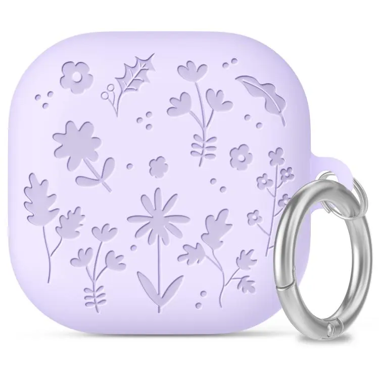 For Galaxy Buds4 / Buds4 Pro AhaStyle WG199 Plant Flower Pattern Silicone Split-Design Case(Purple)