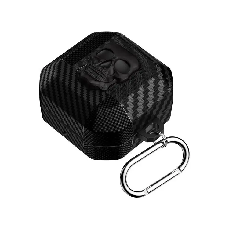 For Galaxy Buds4 / Buds4 Pro Carbon Fiber Pattern Skull Lock Bluetooth Earphone Protective Case(Black)