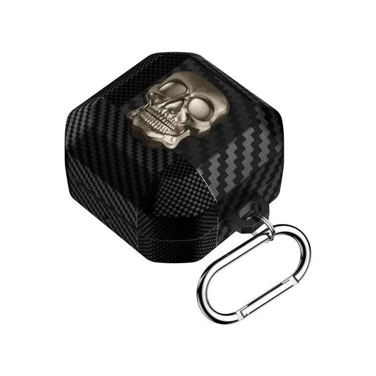 For Galaxy Buds4 / Buds4 Pro Carbon Fiber Pattern Skull Lock Bluetooth Earphone Protective Case(Gold)