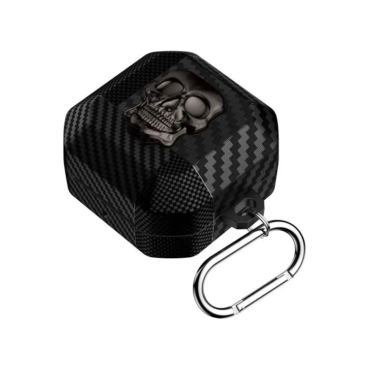 For Galaxy Buds4 / Buds4 Pro Carbon Fiber Pattern Skull Lock Bluetooth Earphone Protective Case(Graphite Black)