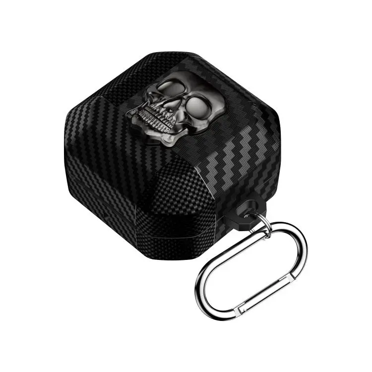 For Galaxy Buds4 / Buds4 Pro Carbon Fiber Pattern Skull Lock Bluetooth Earphone Protective Case(Silver)