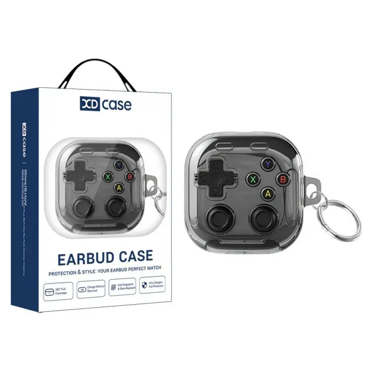 For Galaxy Buds4 / Buds4 Pro XDcase Transparent Retro Game Console Design Earbuds Case with Holder & Stress Relief Button(Black)