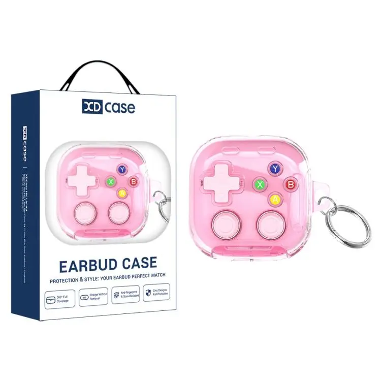 For Galaxy Buds4 / Buds4 Pro XDcase Transparent Retro Game Console Design Earbuds Case with Holder & Stress Relief Button(Pink)