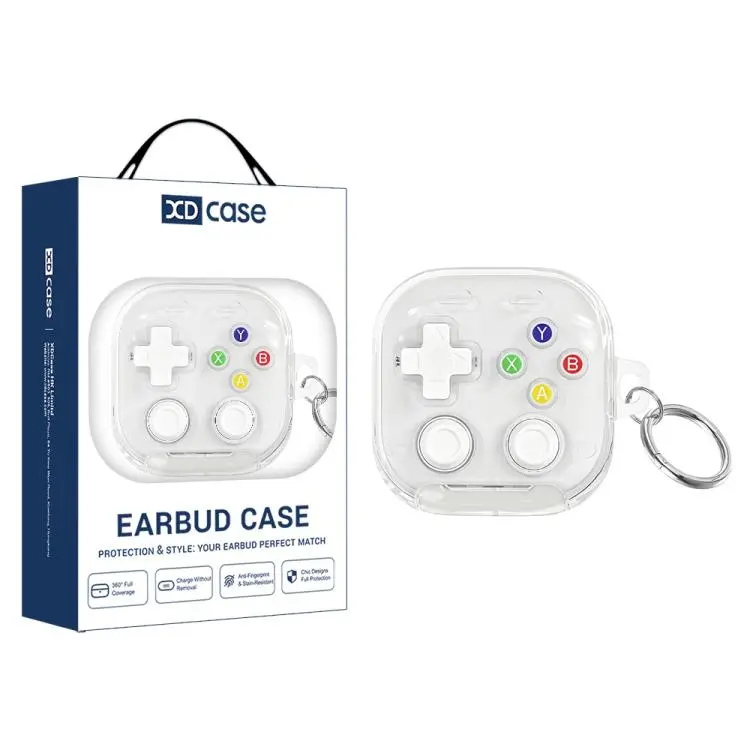 For Galaxy Buds4 / Buds4 Pro XDcase Transparent Retro Game Console Design Earbuds Case with Holder & Stress Relief Button(White)