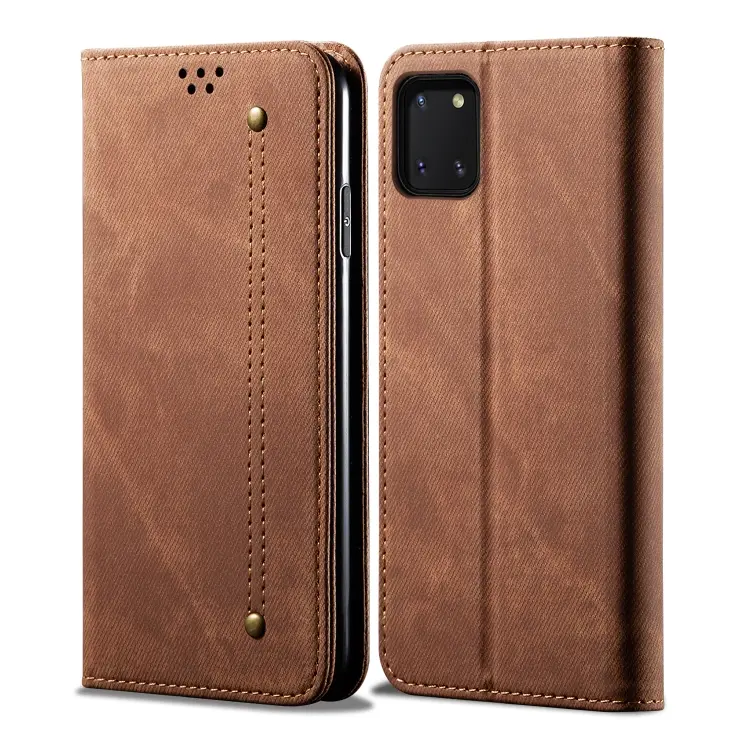 For Galaxy Note10 Lite / M60s / A81 Denim Texture Casual Style Horizontal Flip Leather Case with Holder & Card Slots & Wallet(Brown)
