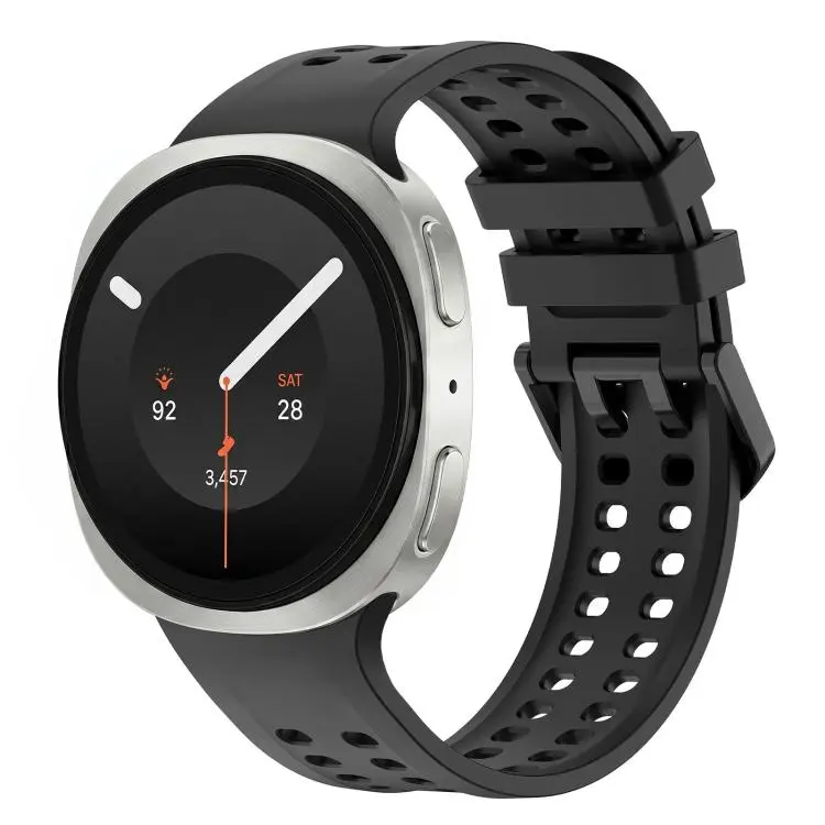 For Galaxy Watch 9 / 8 / 8 Classic Solid Color Dual-Row Perforated Silicone Watch Band(Black)