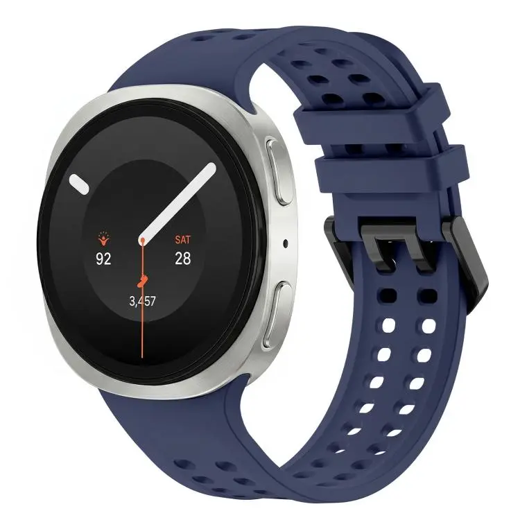 For Galaxy Watch 9 / 8 / 8 Classic Solid Color Dual-Row Perforated Silicone Watch Band(Midnight Blue)