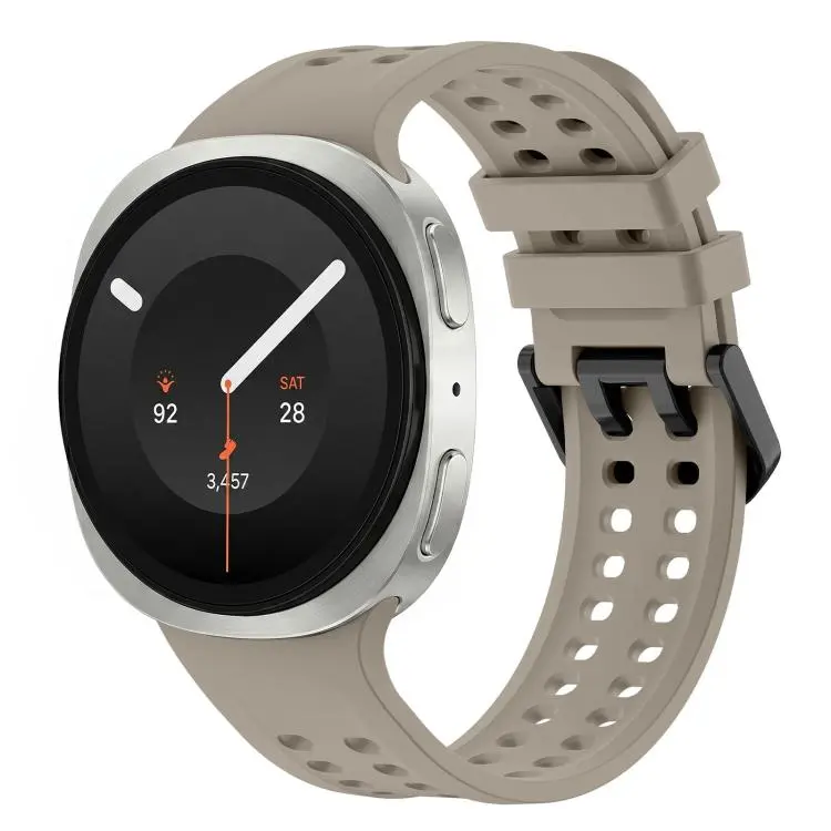 For Galaxy Watch 9 / 8 / 8 Classic Solid Color Dual-Row Perforated Silicone Watch Band(Mocha)