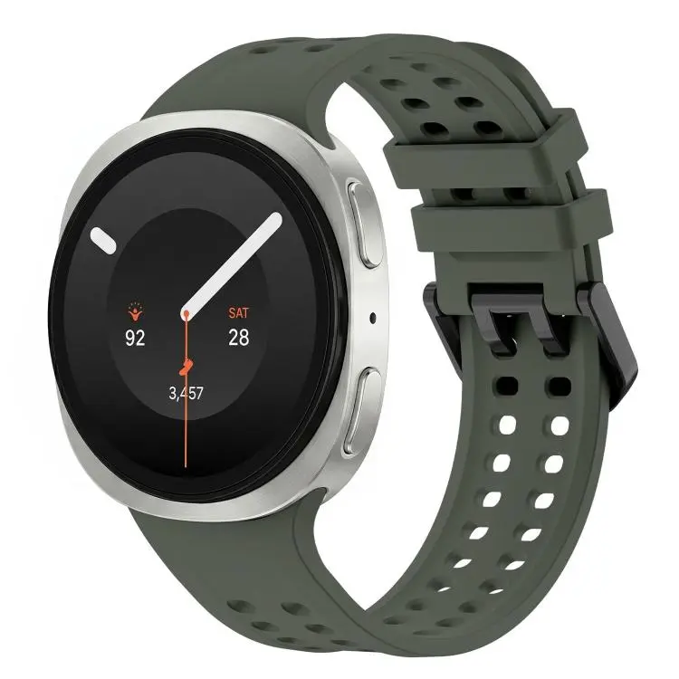 For Galaxy Watch 9 / 8 / 8 Classic Solid Color Dual-Row Perforated Silicone Watch Band(Olive)