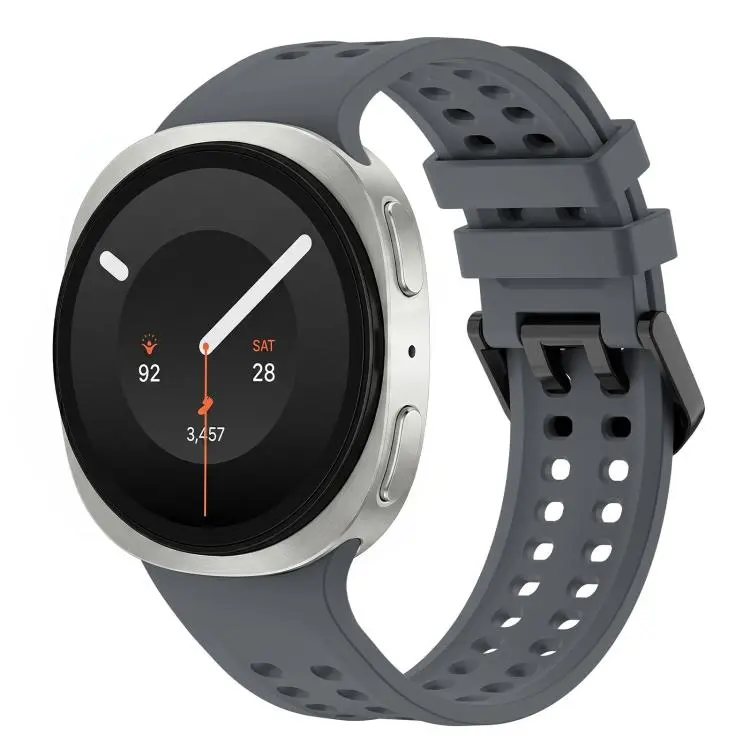 For Galaxy Watch 9 / 8 / 8 Classic Solid Color Dual-Row Perforated Silicone Watch Band(Space Gray)