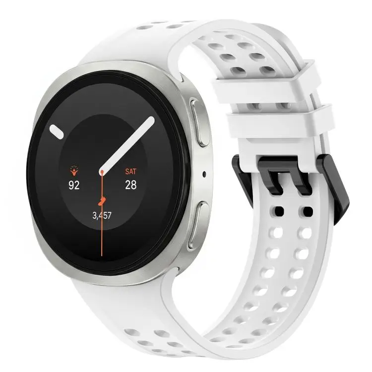 For Galaxy Watch 9 / 8 / 8 Classic Solid Color Dual-Row Perforated Silicone Watch Band(White)