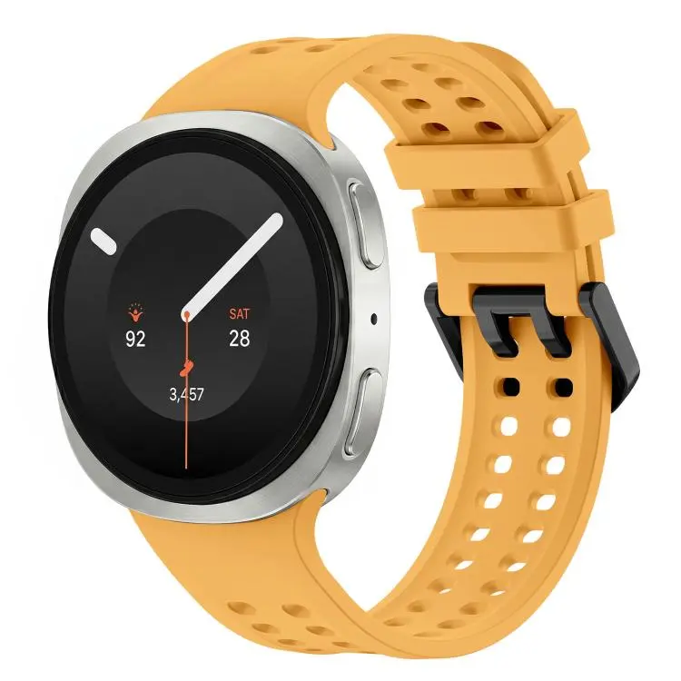For Galaxy Watch 9 / 8 / 8 Classic Solid Color Dual-Row Perforated Silicone Watch Band(Yellow)