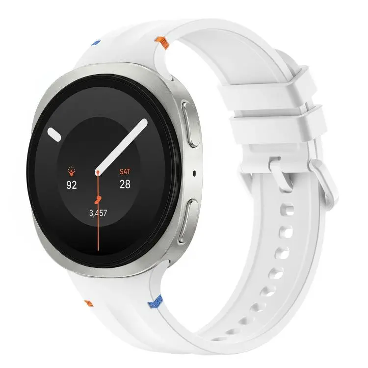 For Galaxy Watch 9 / 8 / 8 Classic Stitched Color Clasp Solid Color Silicone Watch Band(White)