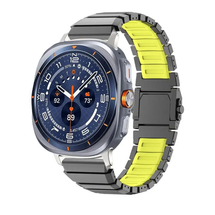 For Galaxy Watch Ultra2 2026 / 2025 / 1 2024 Magnetic Buckle Titanium Metal Hybrid Silicone Watch Band(Black Green)
