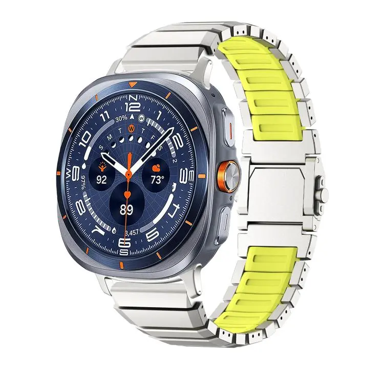 For Galaxy Watch Ultra2 2026 / 2025 / 1 2024 Magnetic Buckle Titanium Metal Hybrid Silicone Watch Band(Silver Green)