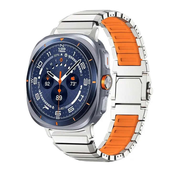 For Galaxy Watch Ultra2 2026 / 2025 / 1 2024 Magnetic Buckle Titanium Metal Hybrid Silicone Watch Band(Silver Orange)