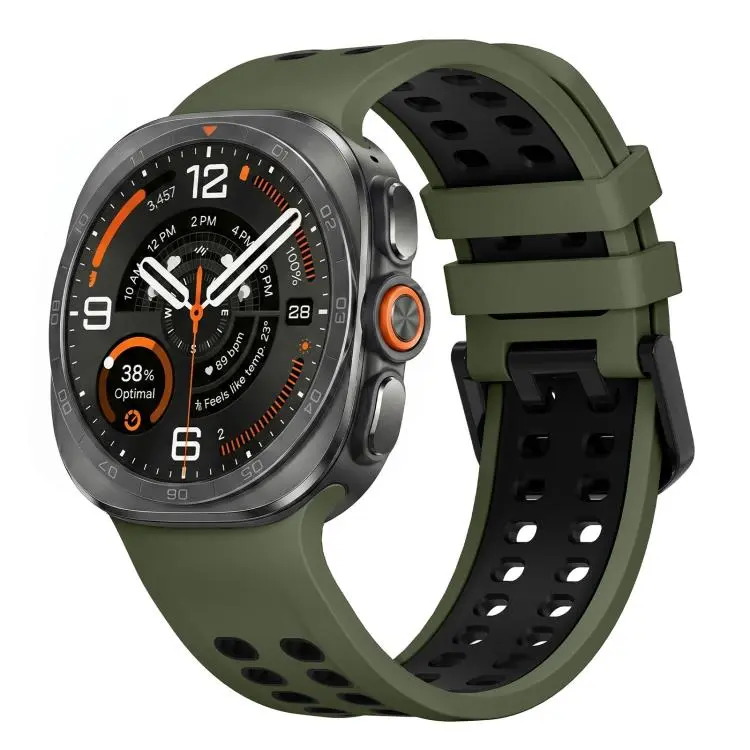 For Galaxy Watch Ultra2 2026 / 2025 / 1 2024 Two Color Double-Row Pin Buckle Silicone Watch Band(Army Green Black)