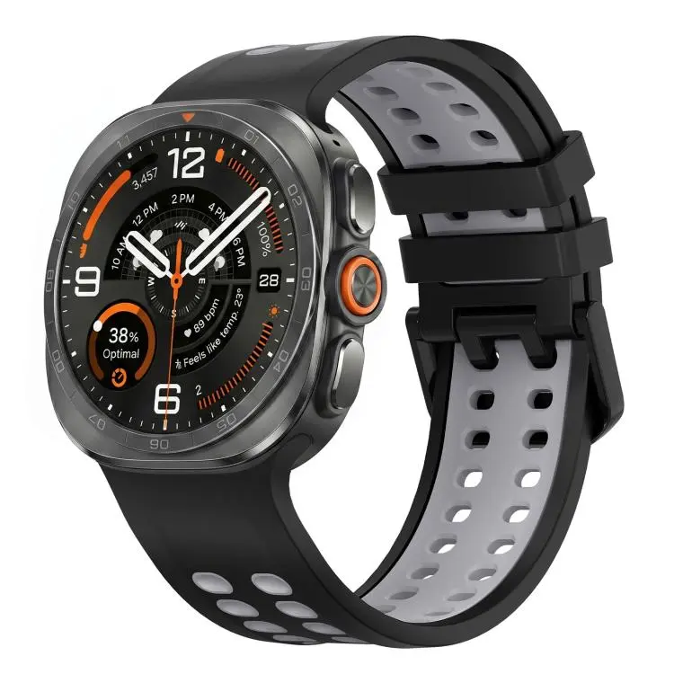 For Galaxy Watch Ultra2 2026 / 2025 / 1 2024 Two Color Double-Row Pin Buckle Silicone Watch Band(Black Gray)