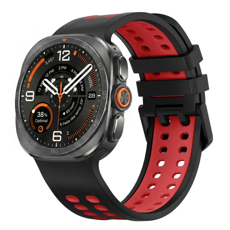 For Galaxy Watch Ultra2 2026 / 2025 / 1 2024 Two Color Double-Row Pin Buckle Silicone Watch Band(Black Red)