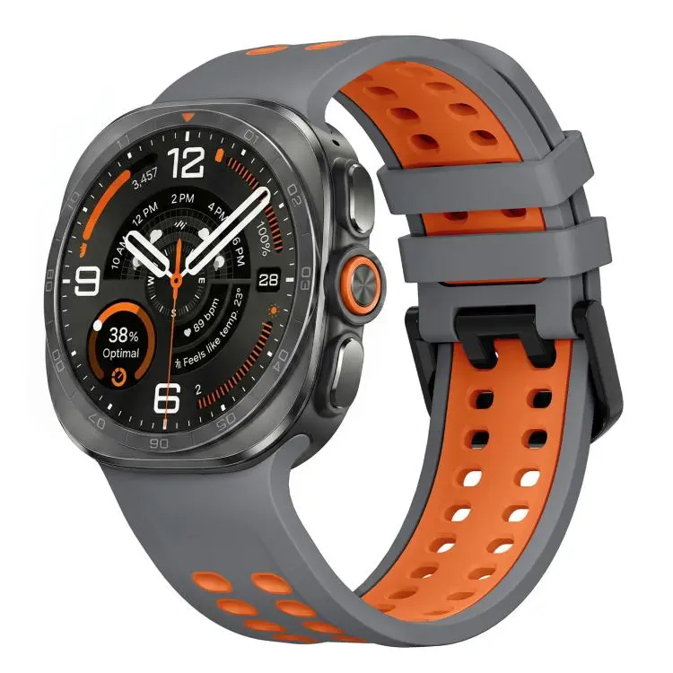 For Galaxy Watch Ultra2 2026 / 2025 / 1 2024 Two Color Double-Row Pin Buckle Silicone Watch Band(Gray Orange)