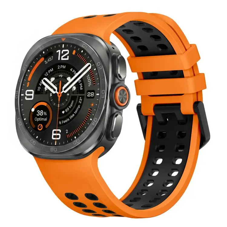 For Galaxy Watch Ultra2 2026 / 2025 / 1 2024 Two Color Double-Row Pin Buckle Silicone Watch Band(Orange Black)