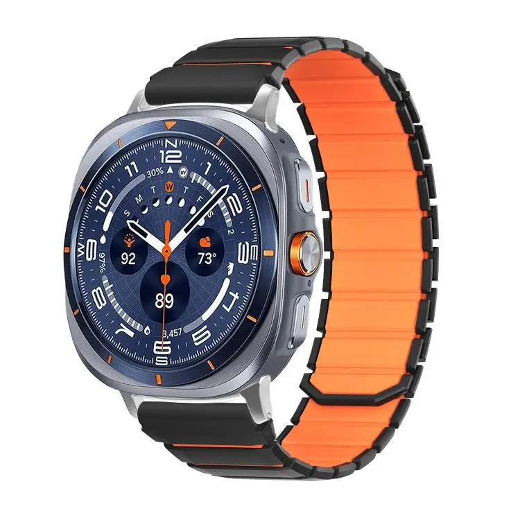 For Galaxy Watch Ultra2 2026 / 2025 / 1 2024 Two Color Magnetic Silicone Watch Band(Black Orange)