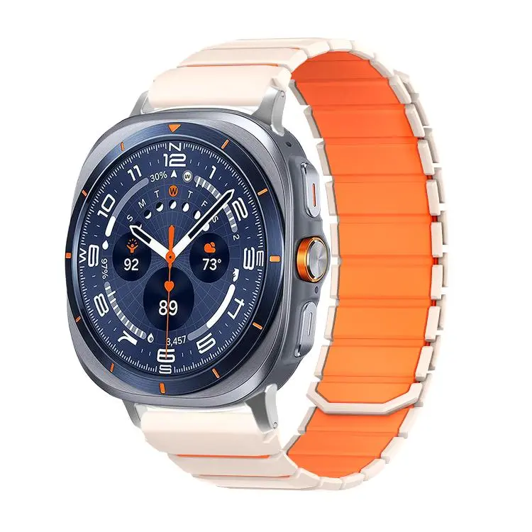 For Galaxy Watch Ultra2 2026 / 2025 / 1 2024 Two Color Magnetic Silicone Watch Band(Starlight Orange)