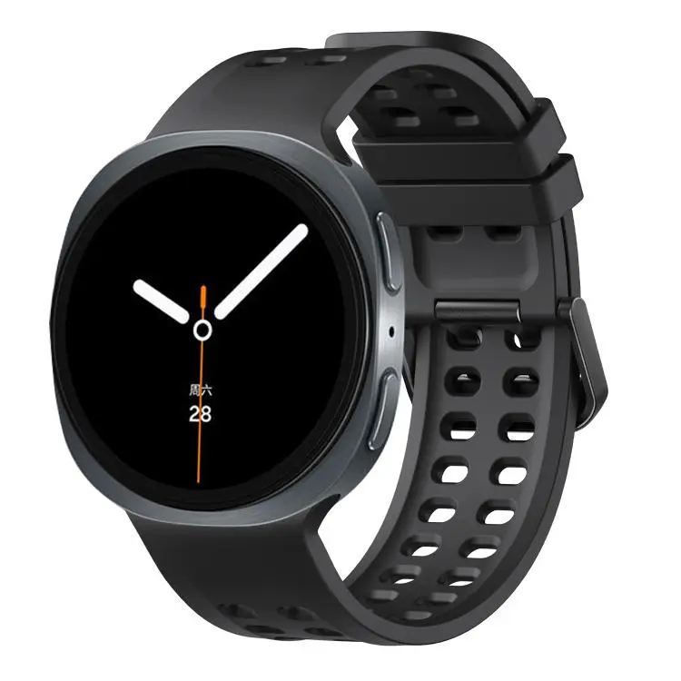 For Galaxy Watch9 / 8 / 8 Classic Double-Row Pin Buckle Solid Color Silicone Watch Band(Black)