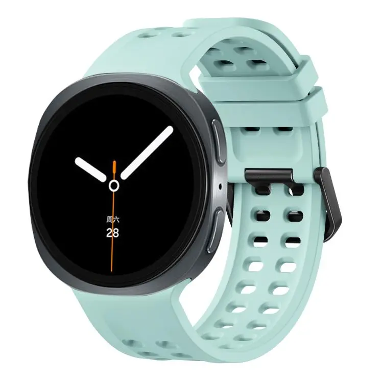 For Galaxy Watch9 / 8 / 8 Classic Double-Row Pin Buckle Solid Color Silicone Watch Band(Cyan)
