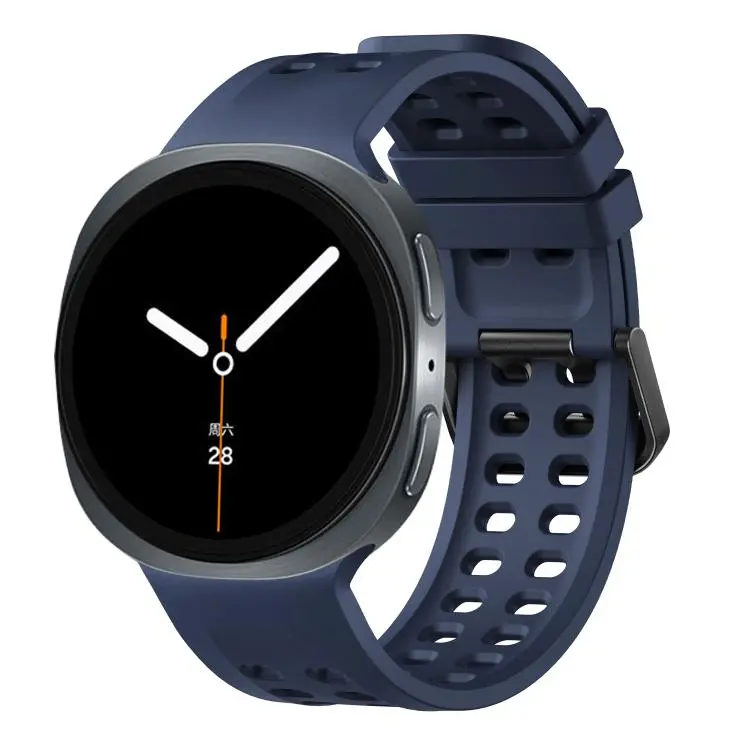 For Galaxy Watch9 / 8 / 8 Classic Double-Row Pin Buckle Solid Color Silicone Watch Band(Dark Blue)