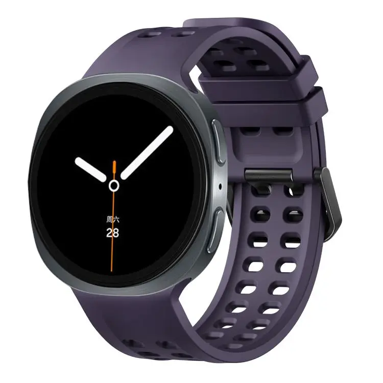 For Galaxy Watch9 / 8 / 8 Classic Double-Row Pin Buckle Solid Color Silicone Watch Band(Dark Purple)
