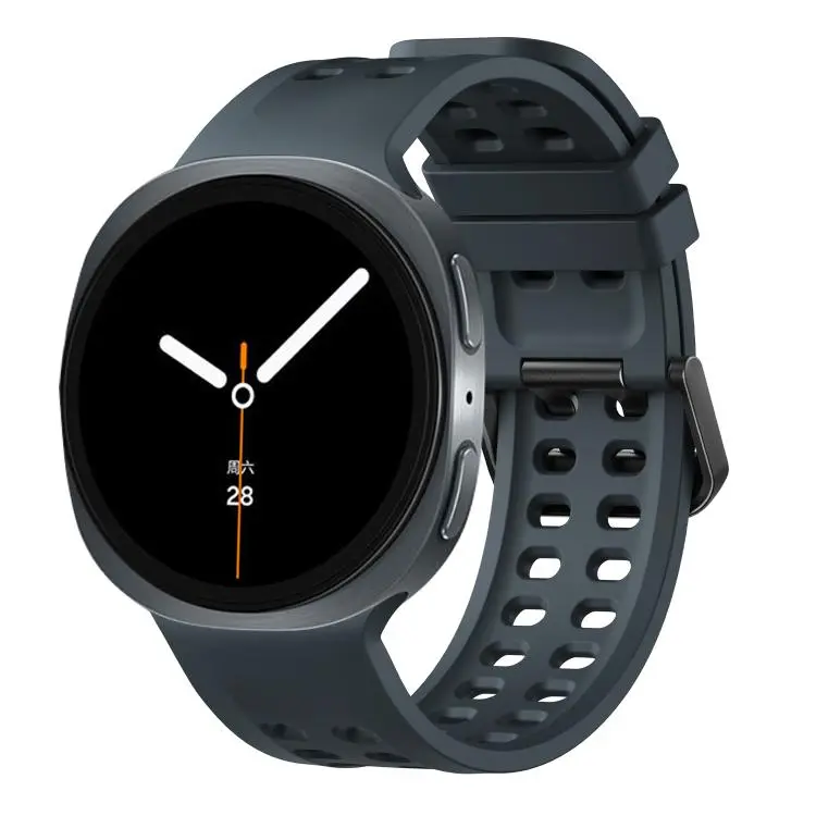 For Galaxy Watch9 / 8 / 8 Classic Double-Row Pin Buckle Solid Color Silicone Watch Band(Midnight Color)