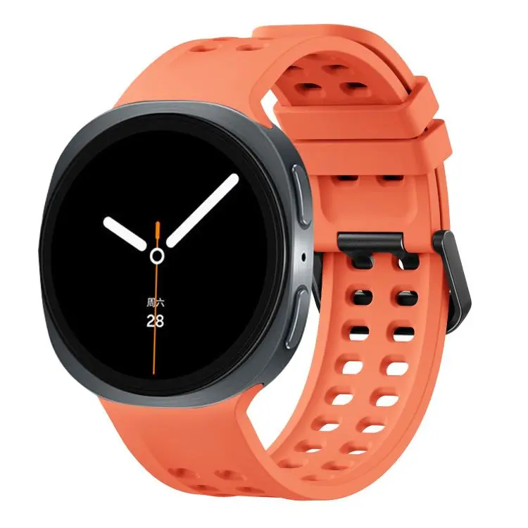For Galaxy Watch9 / 8 / 8 Classic Double-Row Pin Buckle Solid Color Silicone Watch Band(Orange)