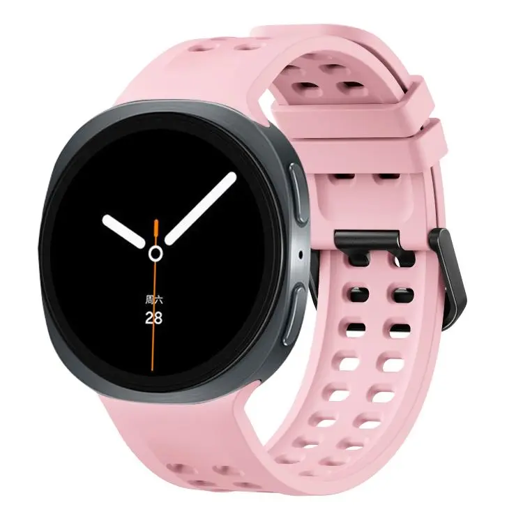 For Galaxy Watch9 / 8 / 8 Classic Double-Row Pin Buckle Solid Color Silicone Watch Band(Pink)