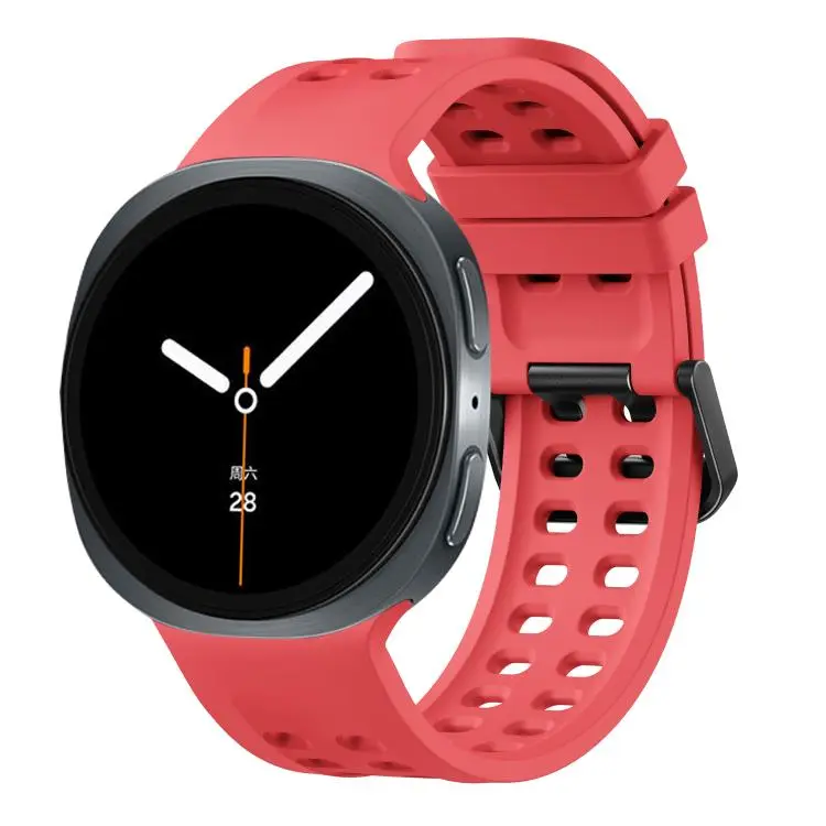 For Galaxy Watch9 / 8 / 8 Classic Double-Row Pin Buckle Solid Color Silicone Watch Band(Red)