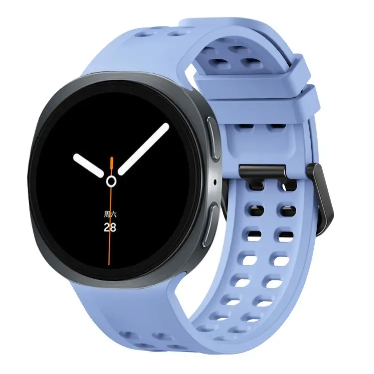 For Galaxy Watch9 / 8 / 8 Classic Double-Row Pin Buckle Solid Color Silicone Watch Band(Sapphire Blue)