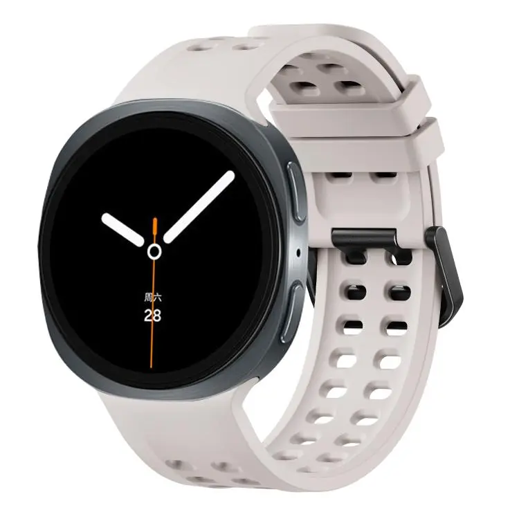For Galaxy Watch9 / 8 / 8 Classic Double-Row Pin Buckle Solid Color Silicone Watch Band(Starlight)