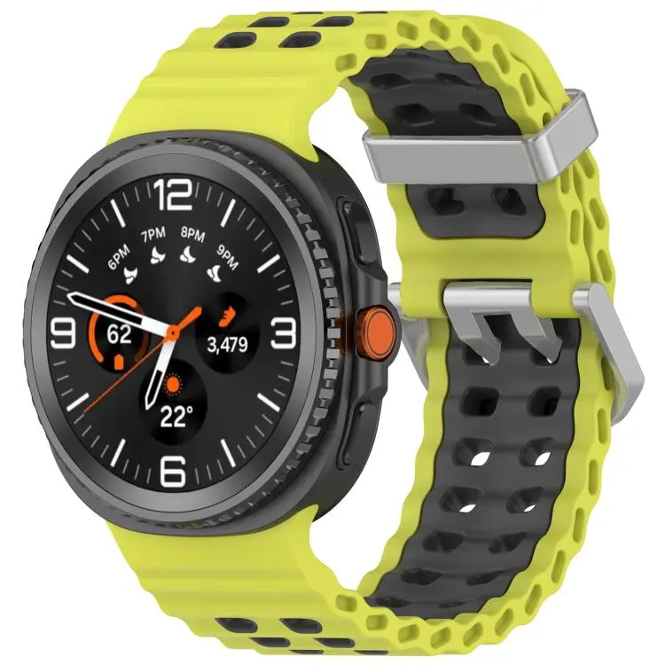 For Galaxy Watch9 / 8 / 8 Classic Ocean Two Color Dual-Row Hole Silver Buckle Silicone Watch Band(Lime Gray)