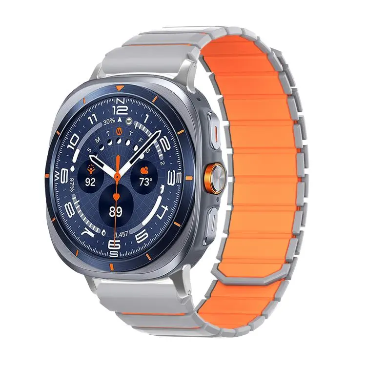 For Galaxy Watch9 / 8 / 8 Classic Two Color Magnetic Silicone Watch Band(Gray Orange)