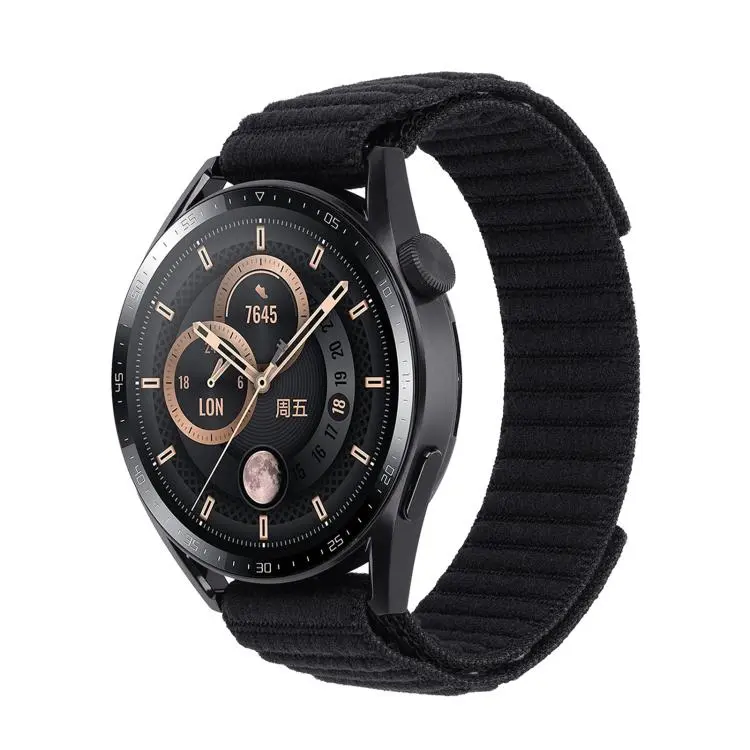 For Garmin 22mm Wave Textured Nylon Hook And Loop Fastener Watch Band(Black)