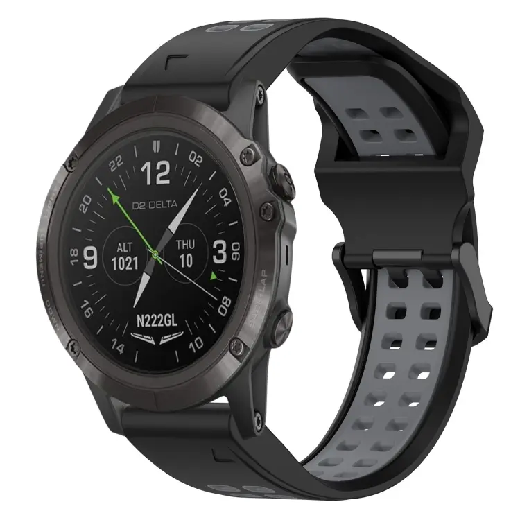 For Garmin D2 Delta PX Two Color Reverse Buckle 26mm Silicone Watch Band(Black+Grey)
