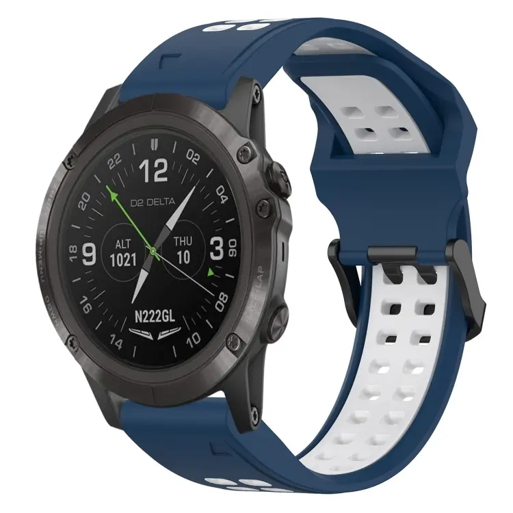 For Garmin D2 Delta PX Two Color Reverse Buckle 26mm Silicone Watch Band(Blue+White)