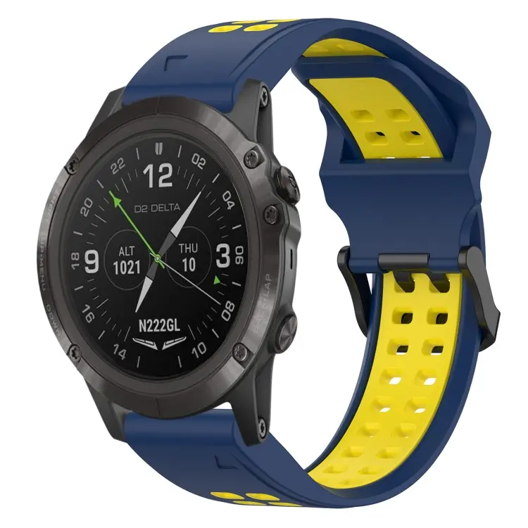 For Garmin D2 Delta PX Two Color Reverse Buckle 26mm Silicone Watch Band(Blue+Yellow)