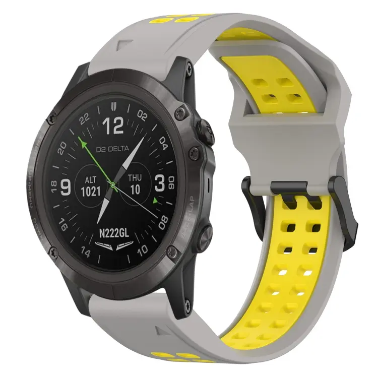 For Garmin D2 Delta PX Two Color Reverse Buckle 26mm Silicone Watch Band(Grey+Yellow)