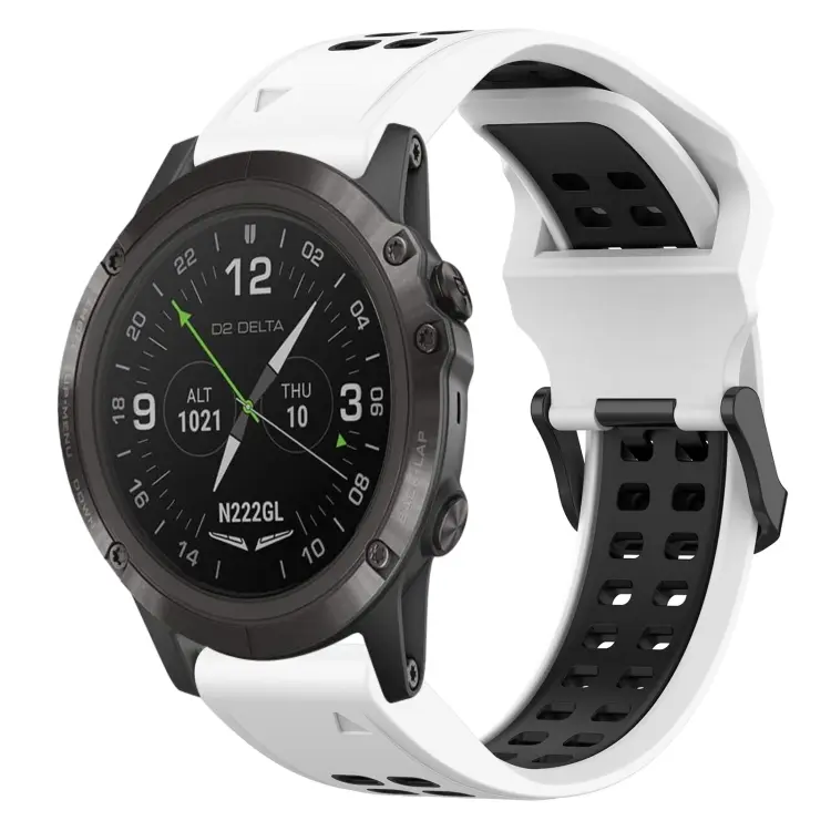 For Garmin D2 Delta PX Two Color Reverse Buckle 26mm Silicone Watch Band(White+Black)